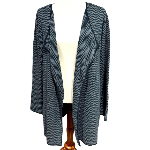 Vince Camuto Herringbone Open Cotton Cardigan Grey Black Career Cotton Size: XL - Picture 1 of 7